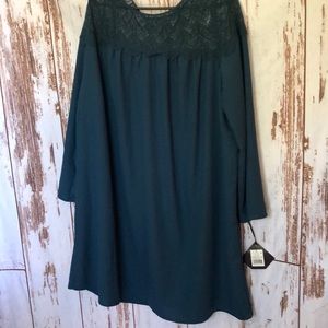 Blue/Green Dress with lace top. Flows bodice-arms